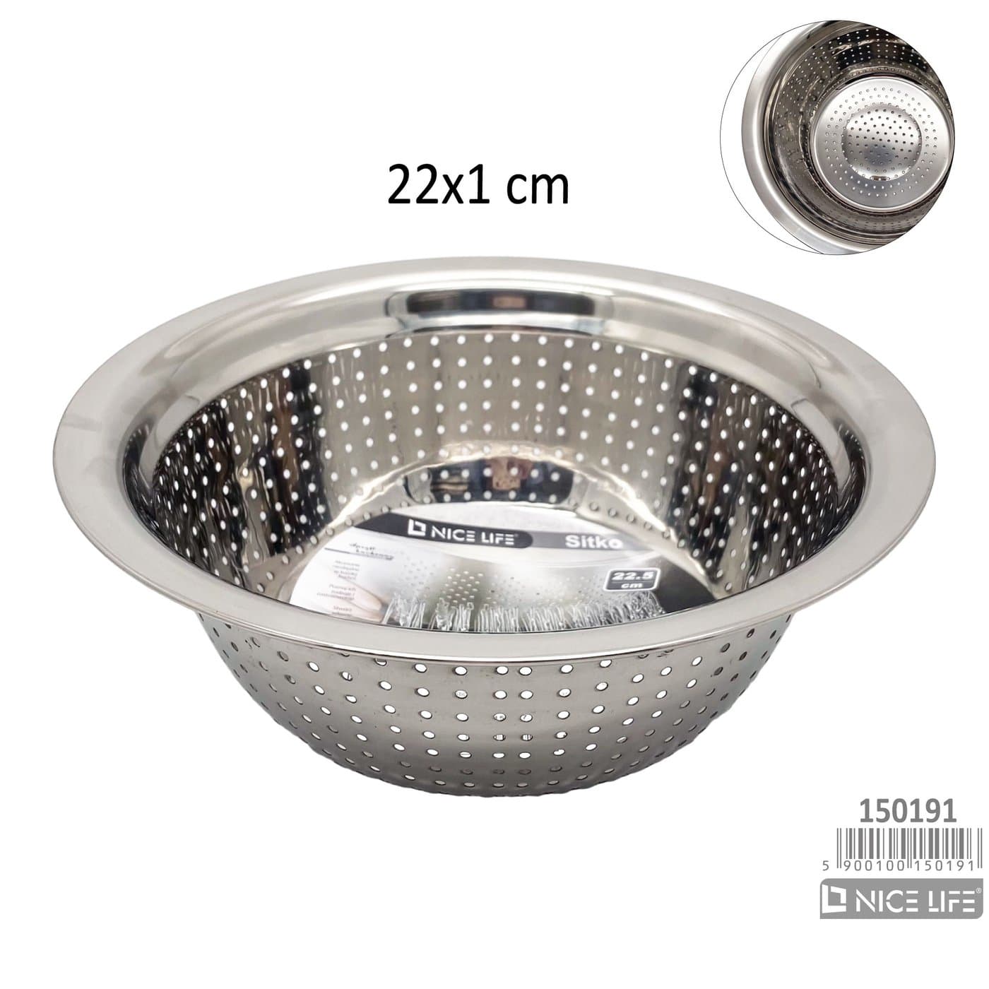 Sitko metalowe w formie miski z perforowanymi ściankami 22 cm