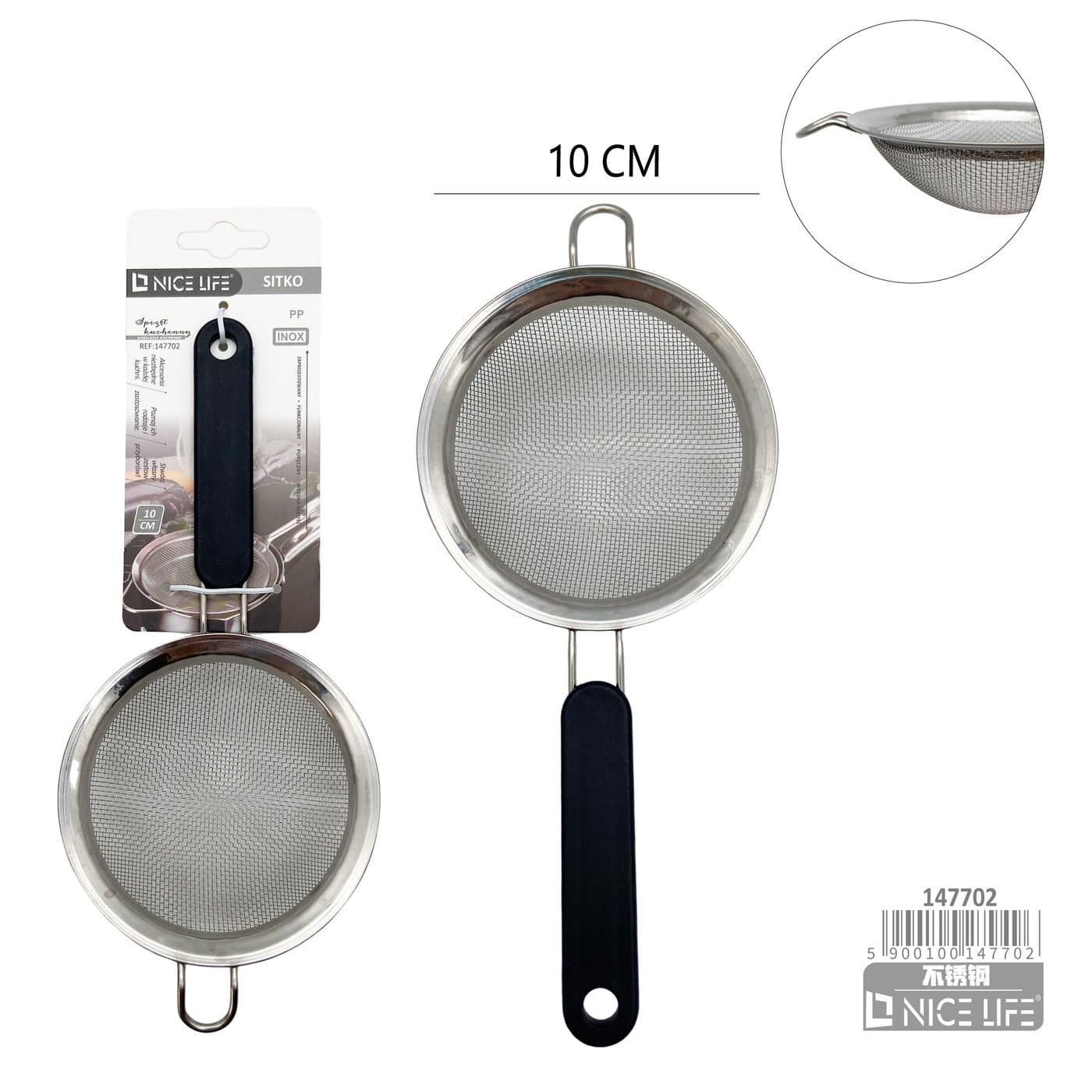 Sitko metalowe 10 cm z plastikową rączką