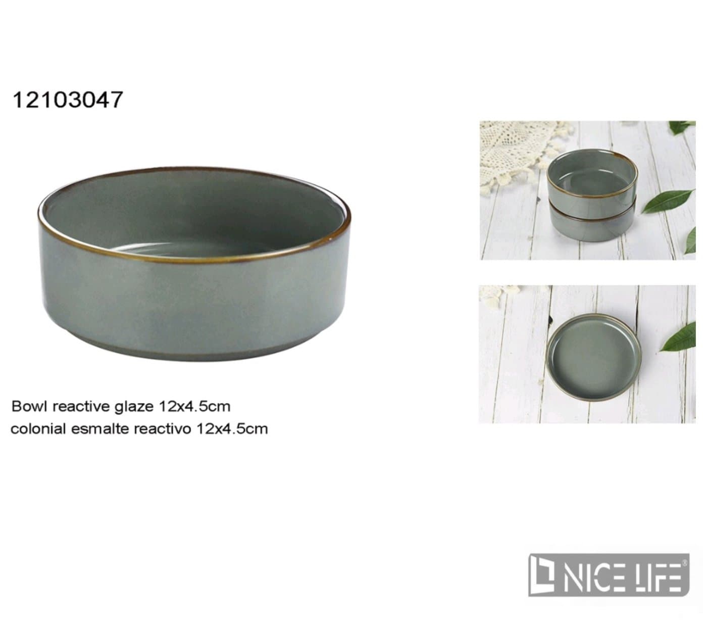 Miska ceramiczna zielonoszara, 12 × 4,5