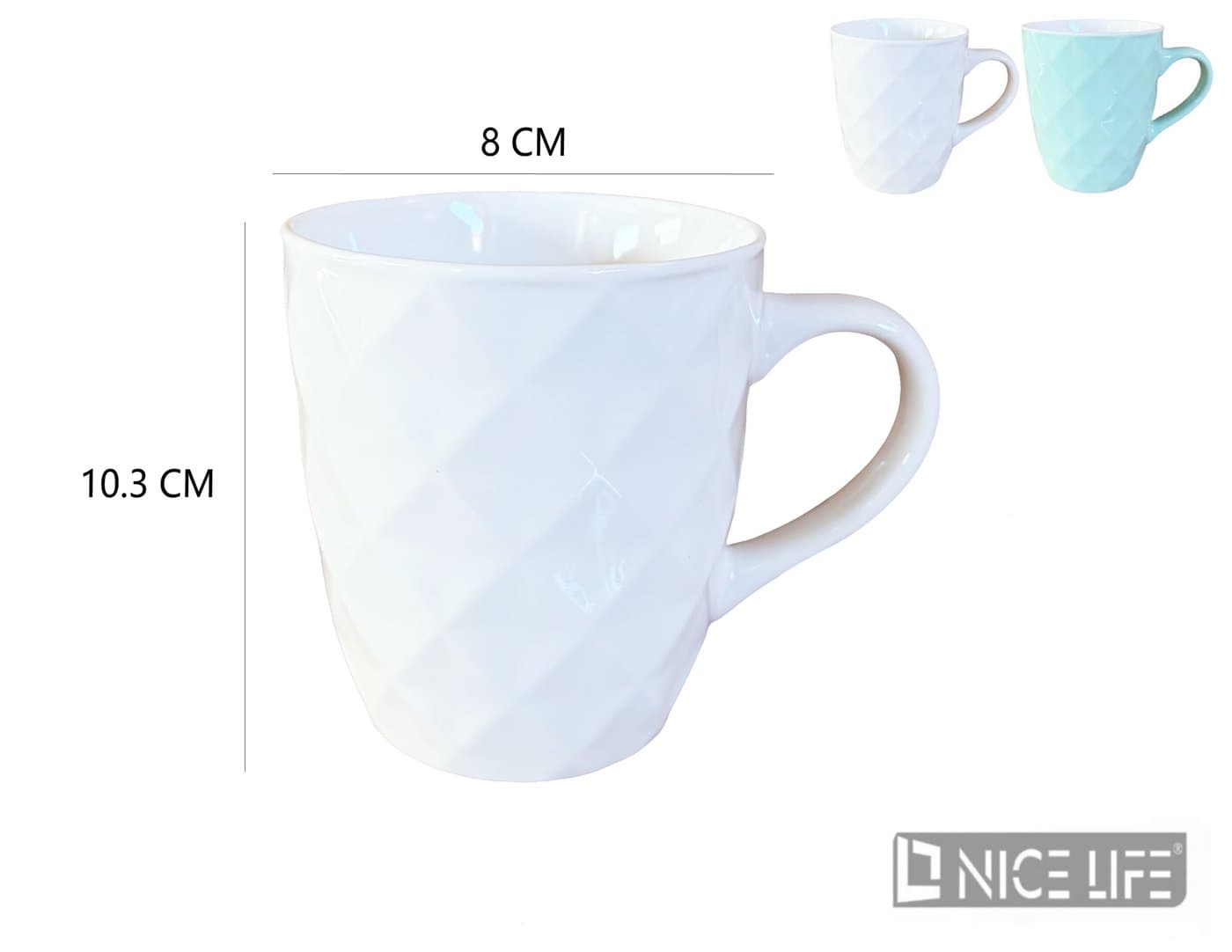 Kubek ceramiczny tłoczony w romby biały lub miętowy