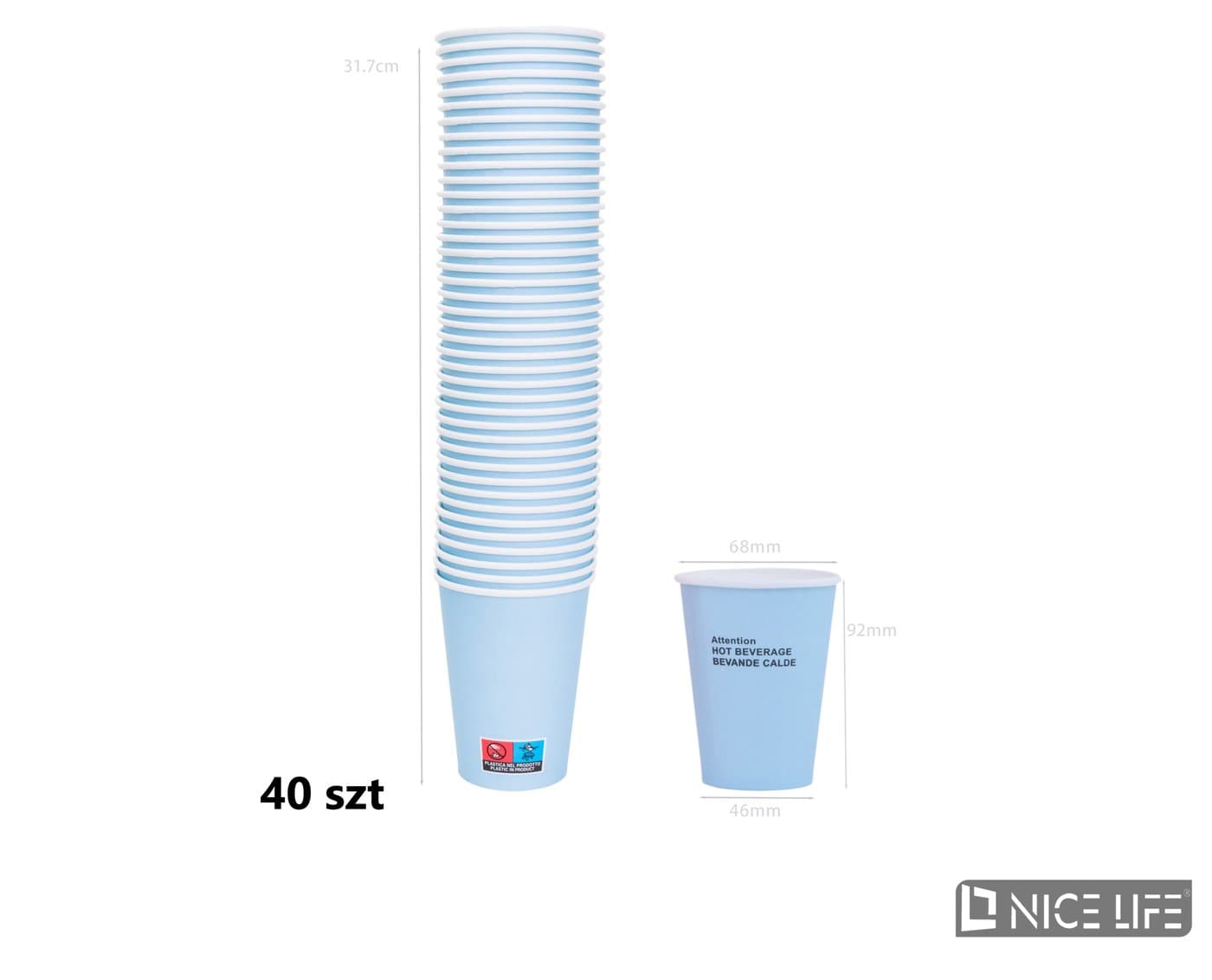 Kubeczki papierowe 210 ml (40 szt) - NIEBIESKI