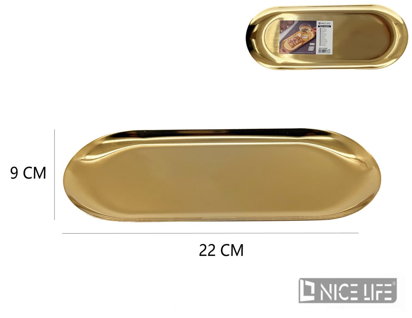 Taca metalowa owalna złota 22 × 9 cm