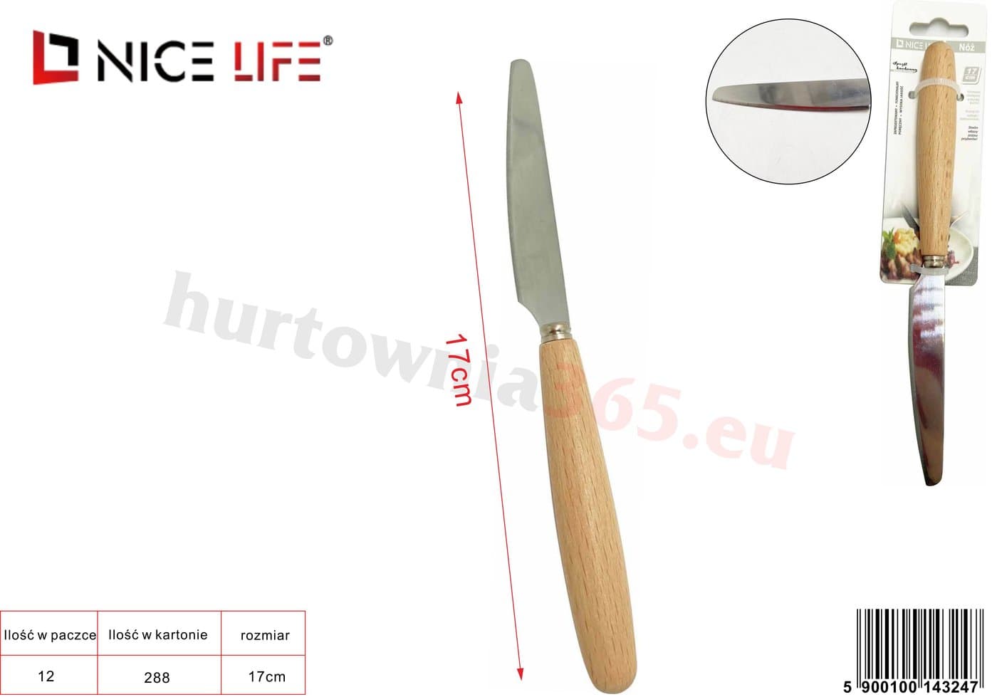 Nóż stołowy z drewnianą rękojeścią 17 cm