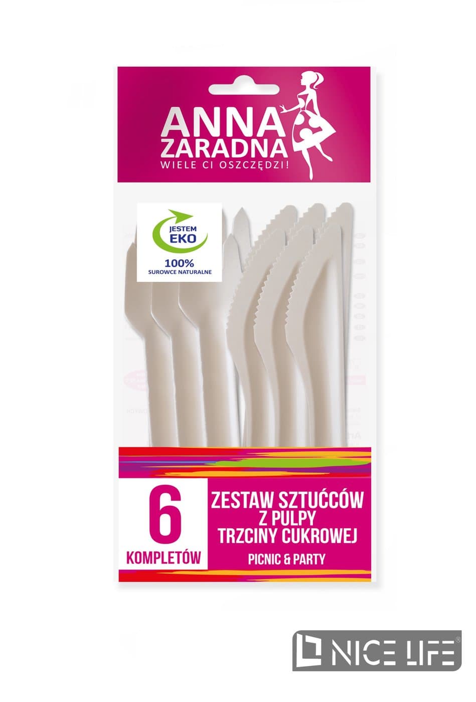 AZ Zestaw sztućców z pulpy trzciny cukrowej 6 kompletów