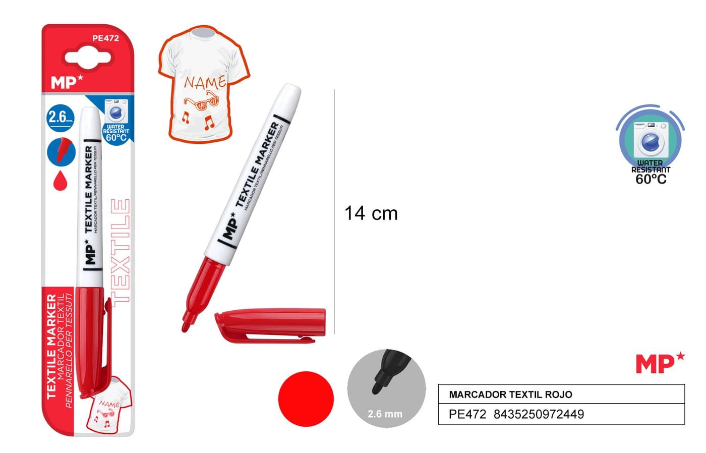 Marker do tkanin czerwony 2.6MM MP