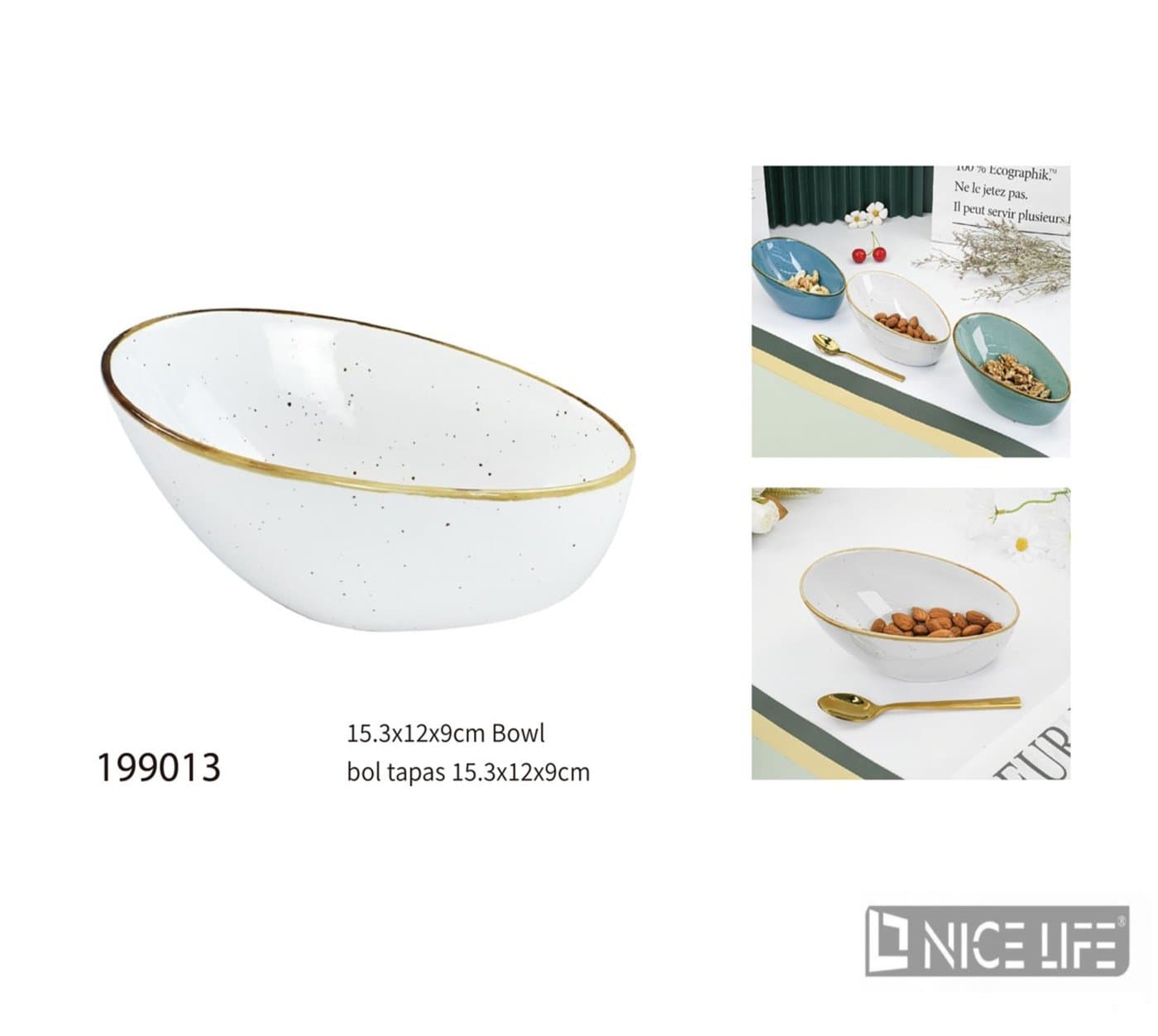 Misa ceramiczna biała nakrapiana ze złotą obwódką