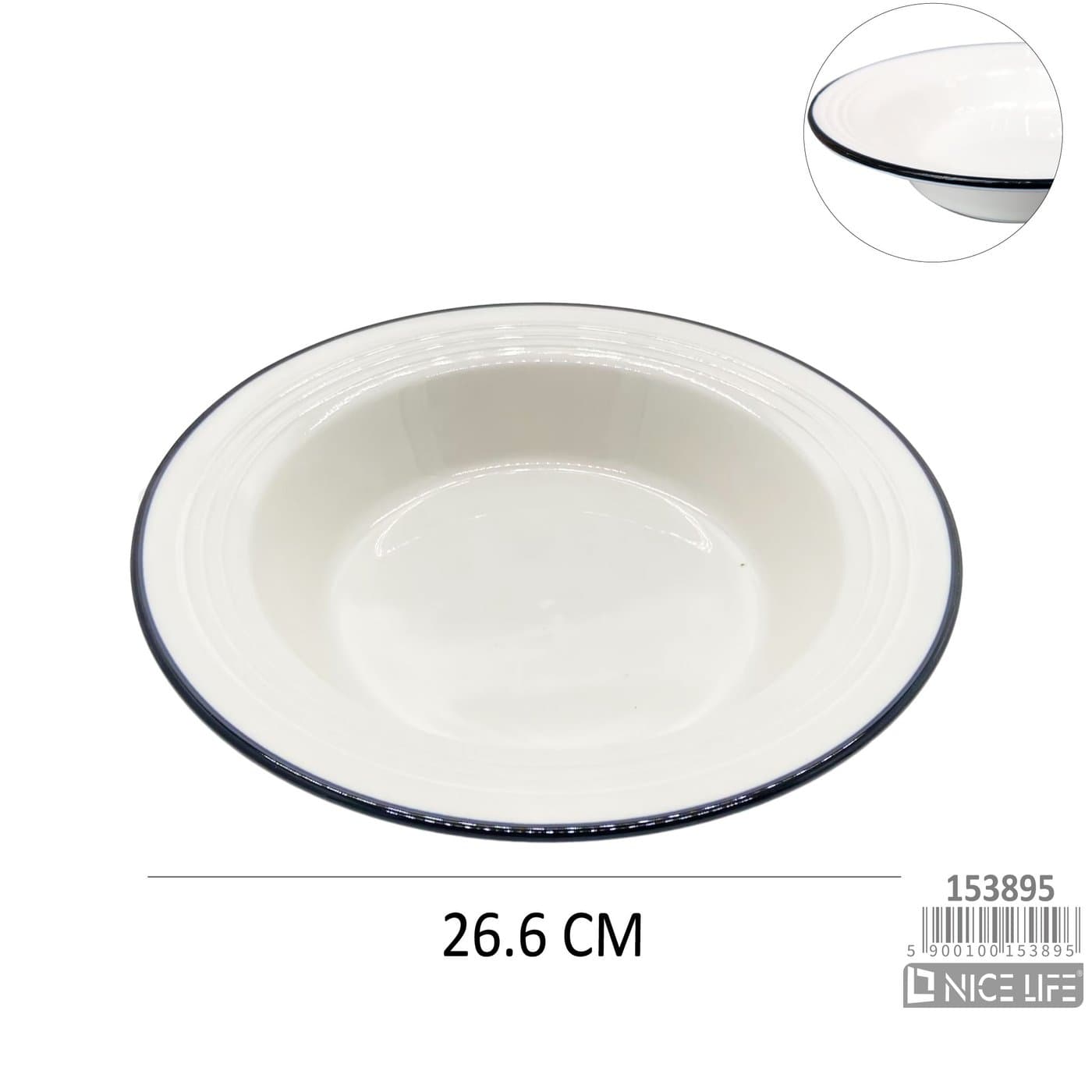 Talerz głęboki ceramiczny biały z granatową obwódką