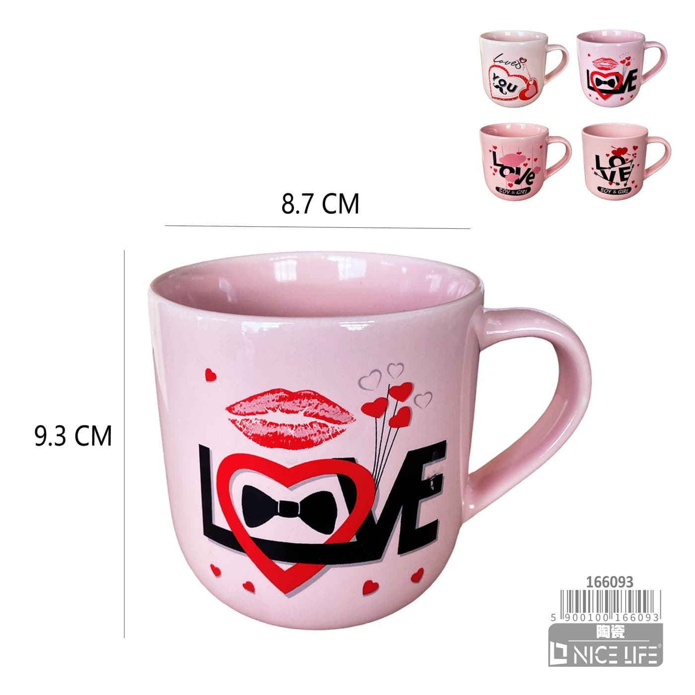 Kubek ceramiczny różowy z motywem miłosnym