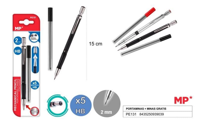 Ołówek automatyczny HB 2,0 mm czarny z metalową końcówką