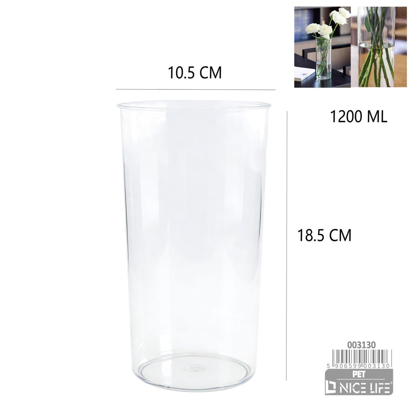 Wazon plastikowy przezroczysty cylindryczny do kompozycji roślinnych