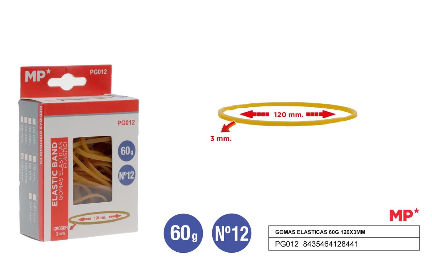 Gumki recepturki żółte 60 g, 120 × 3 mm