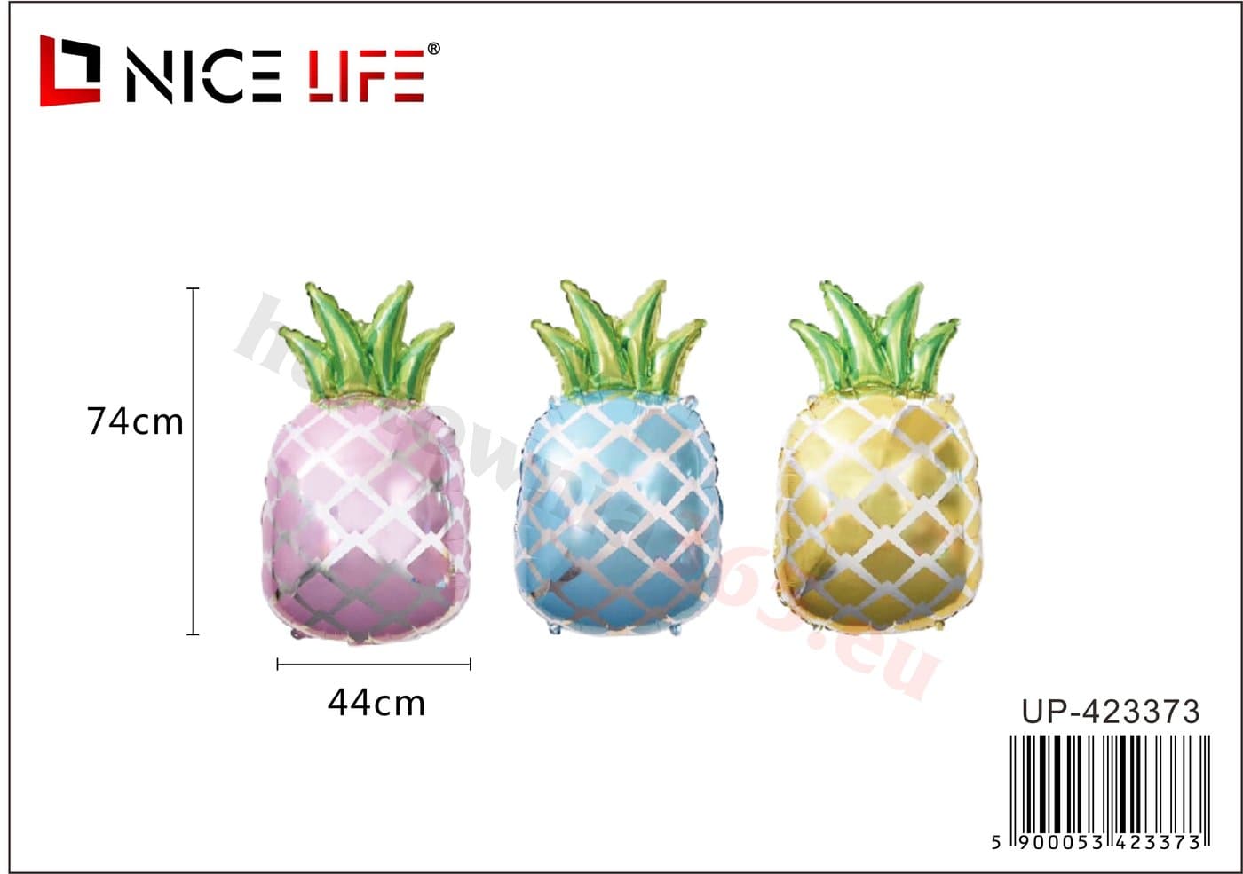 Balony foliowe ananas różowe, niebieskie i żółte z liśćmi