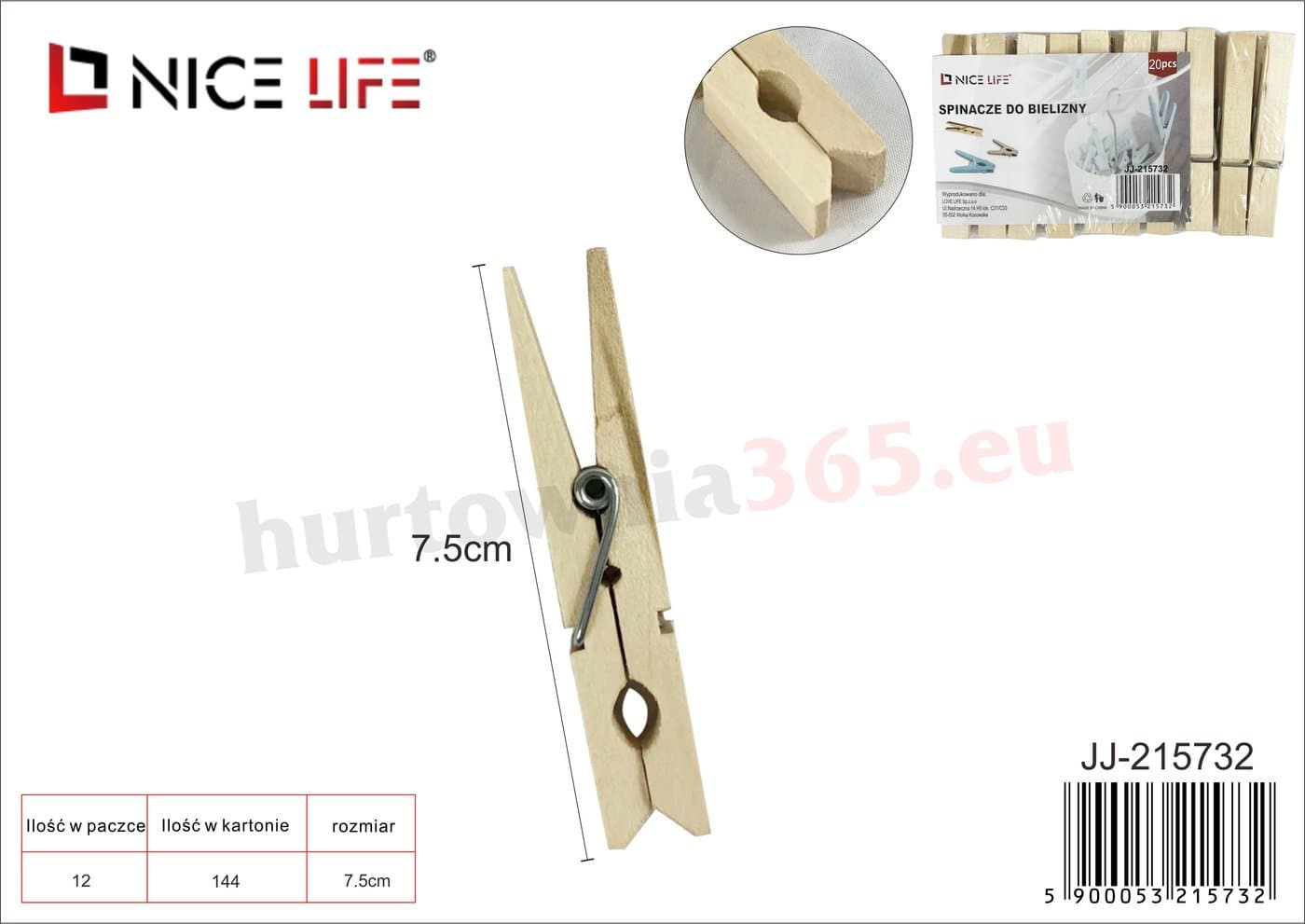 Spinacze do bielizny z naturalnego drewna z metalową sprężyną