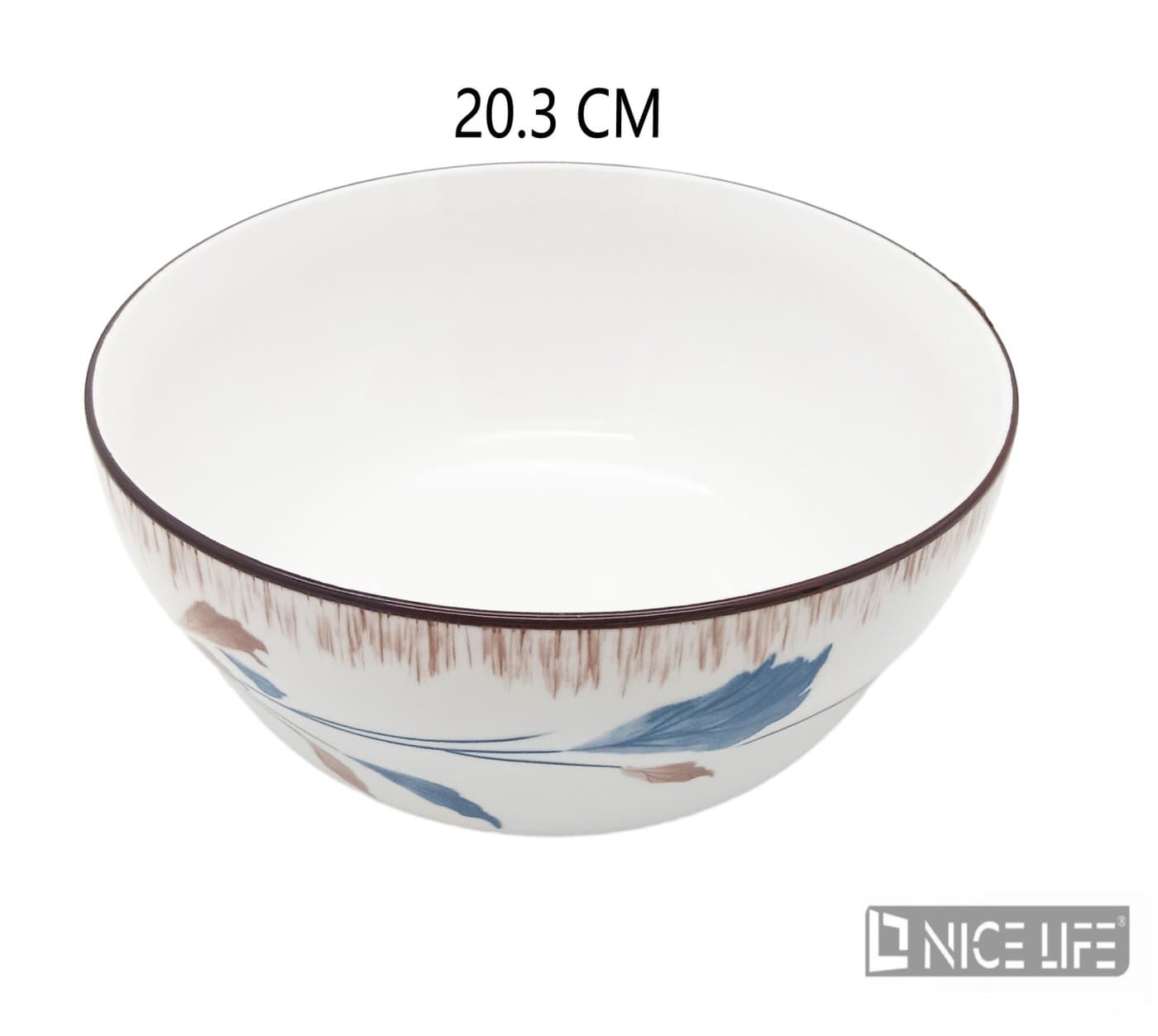 Miska ceramiczna biała z brązowym obrzeżem i liśćmi