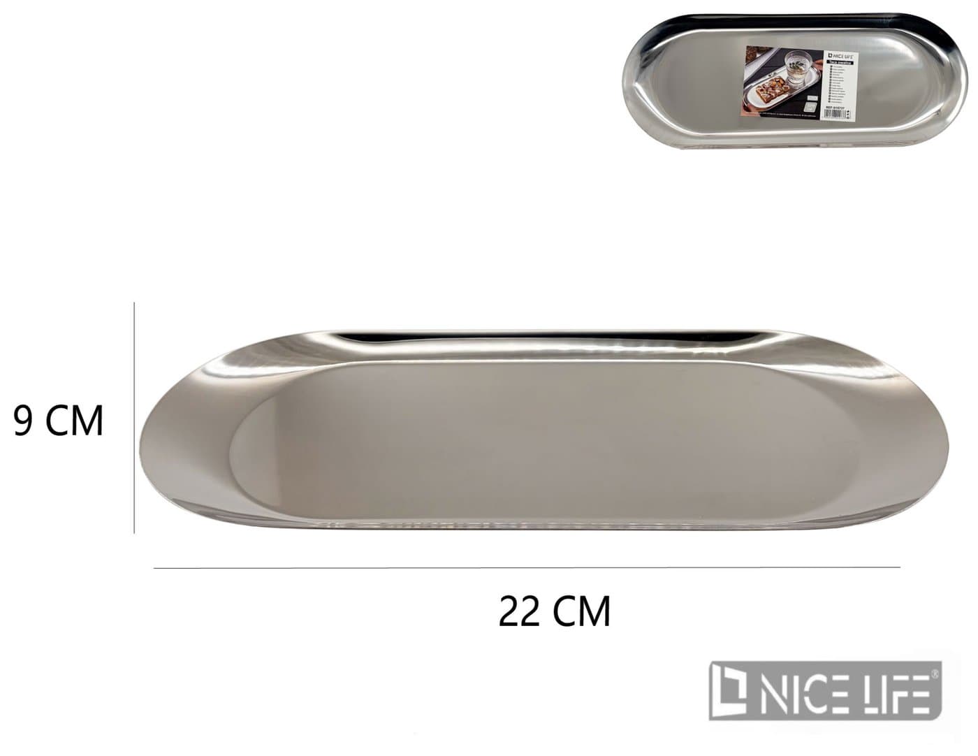 Taca metalowa owalna srebrna 22 × 9 cm