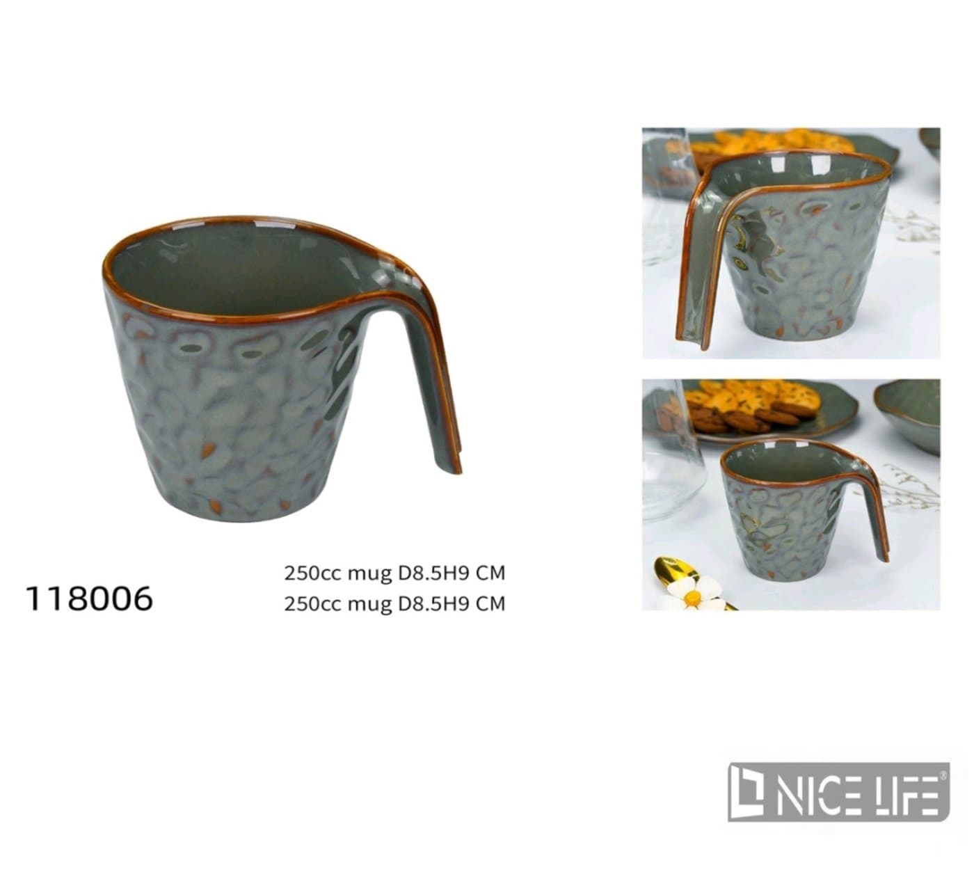 Kubek ceramiczny 250 ml, zielonoszary