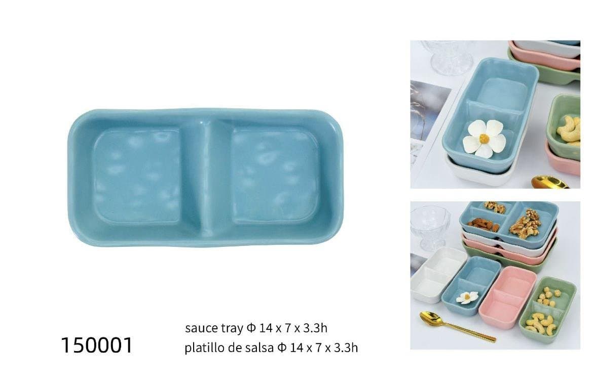 Miska ceramiczna podwójna niebieska