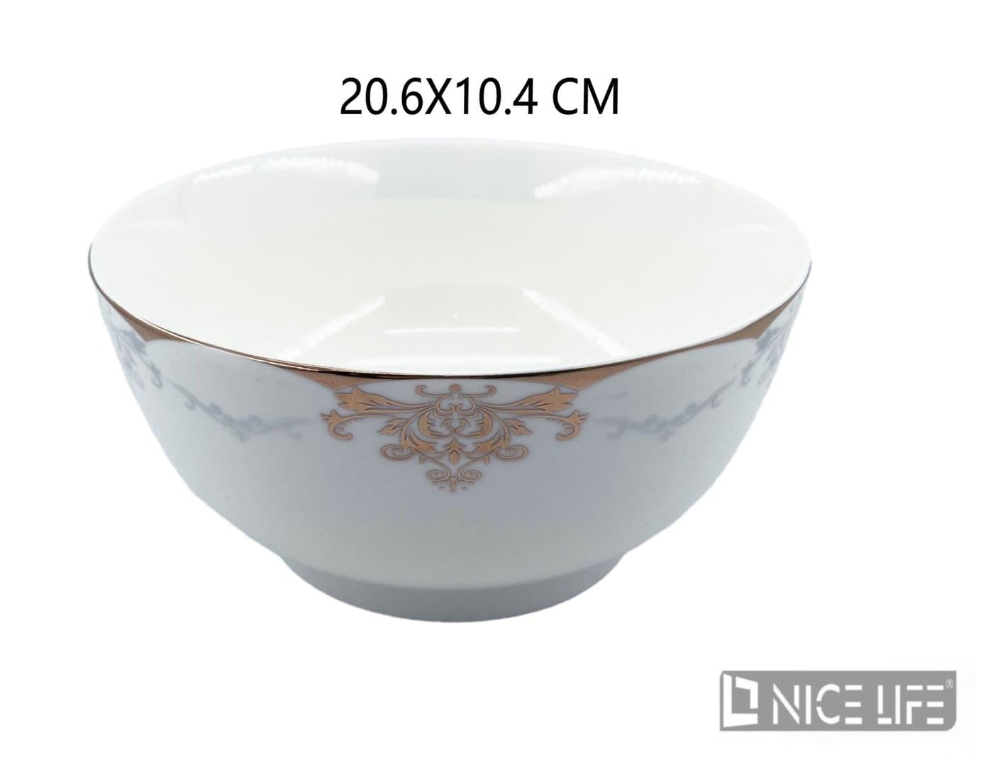 Miska ceramiczna biała ze złotą obwódką i szarymi ornamentami
