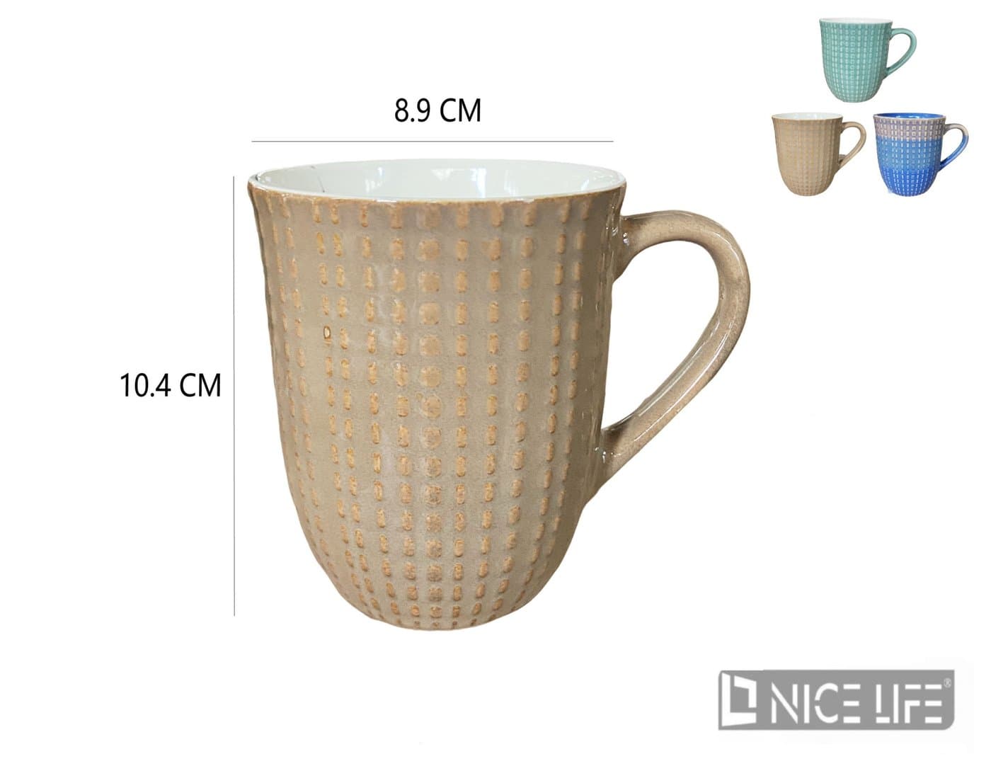 Kubek ceramiczny fakturowany zielony, beżowy lub niebieski