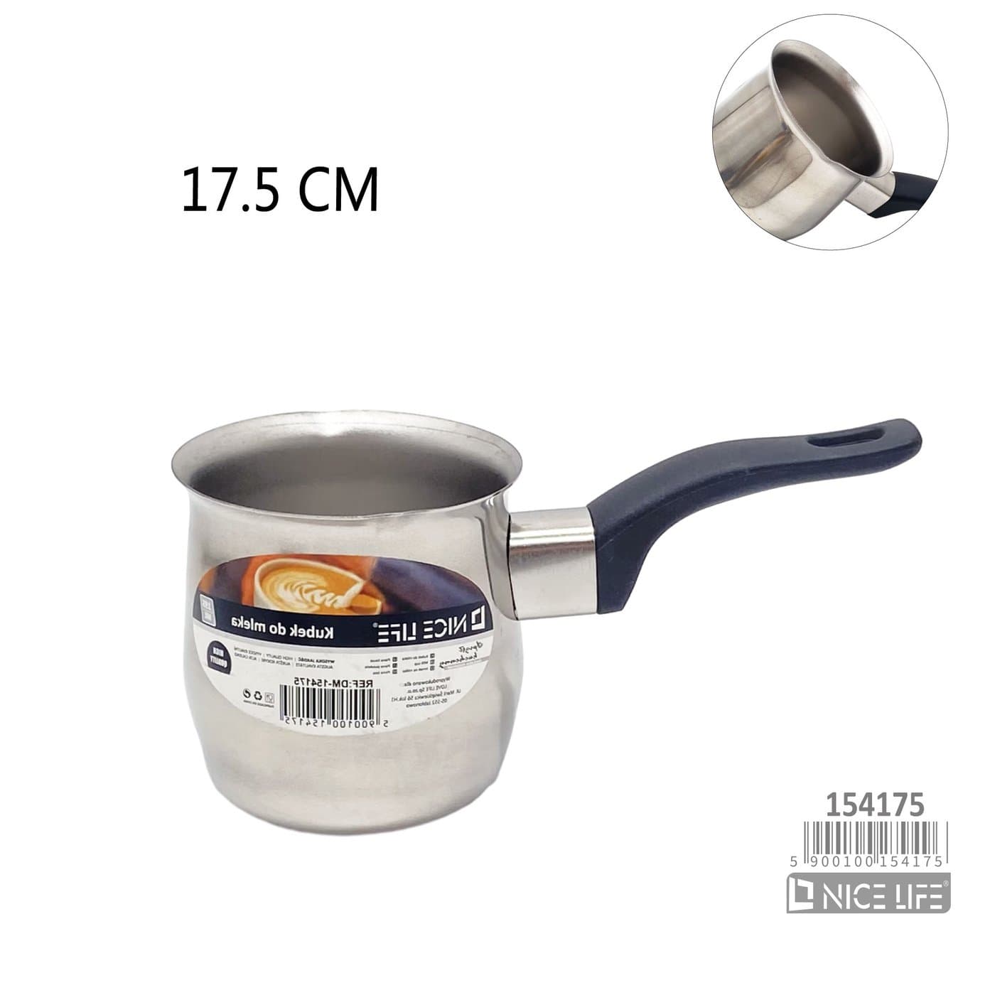 Kubek metalowy do podgrzewania mleka z dziobkiem