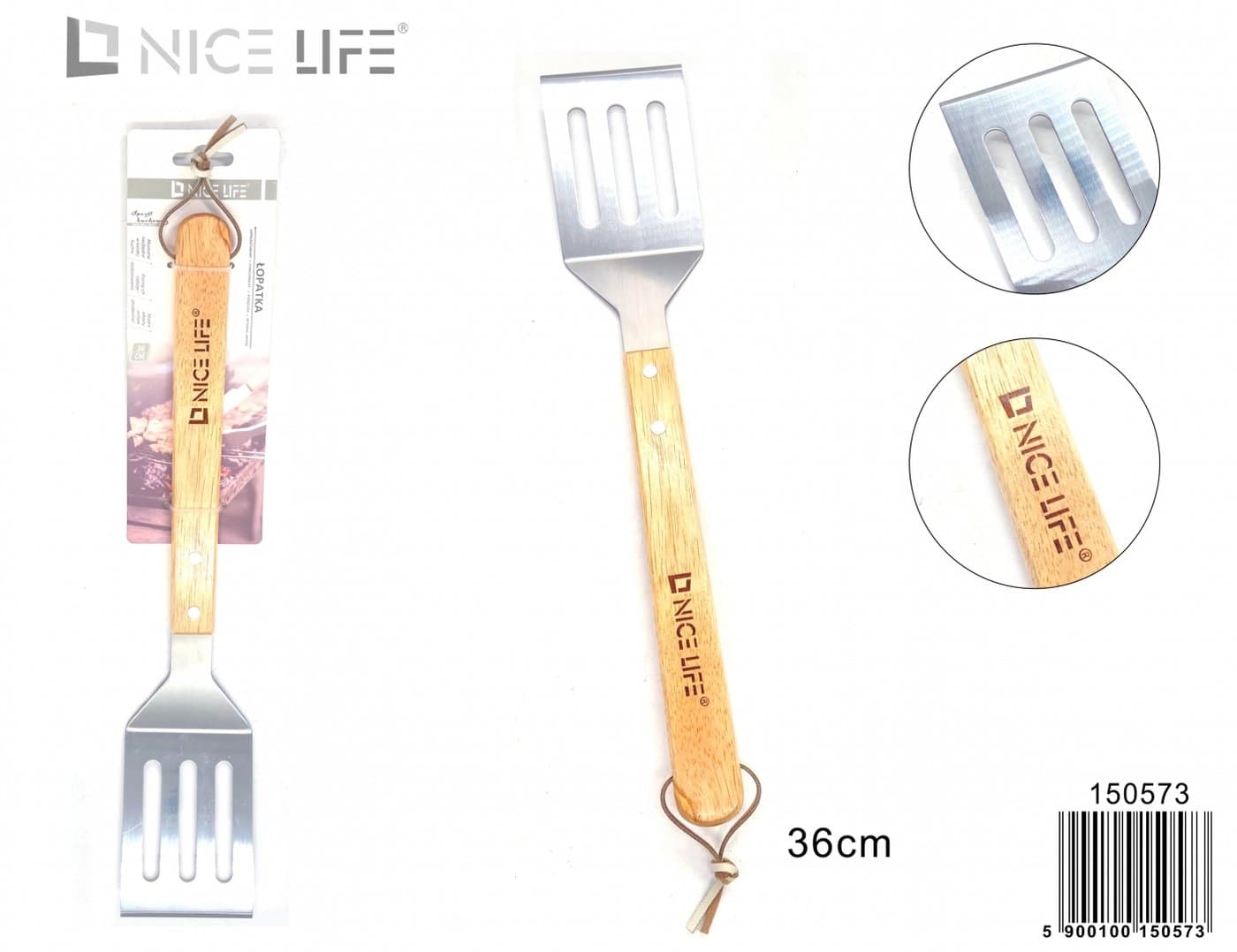 Łopatka kuchenna metalowa szczelinowa z drewnianą rączką, 36 cm
